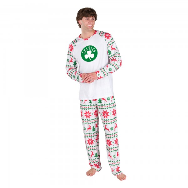 Boston Celtics Concepts Sport White Tidings All-Over Print Knit Long Sleeve Top & Pants Set