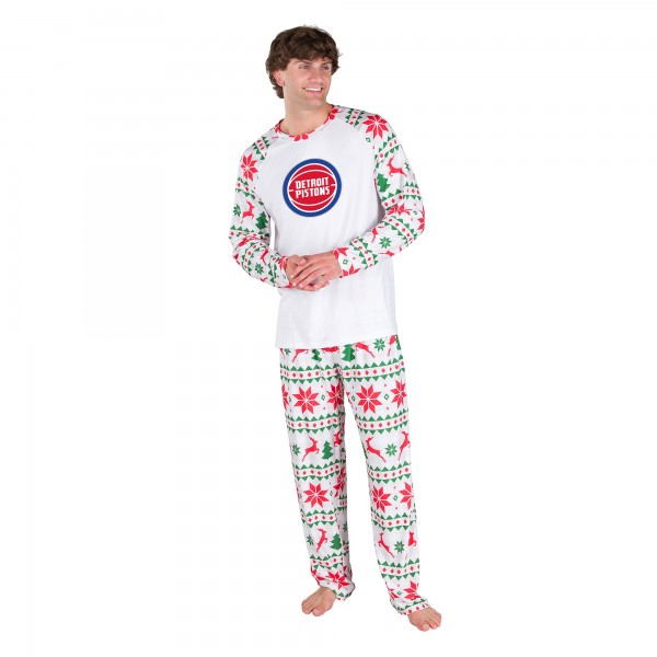 Detroit Pistons Concepts Sport White Tidings All-Over Print Knit Long Sleeve Top & Pants Set