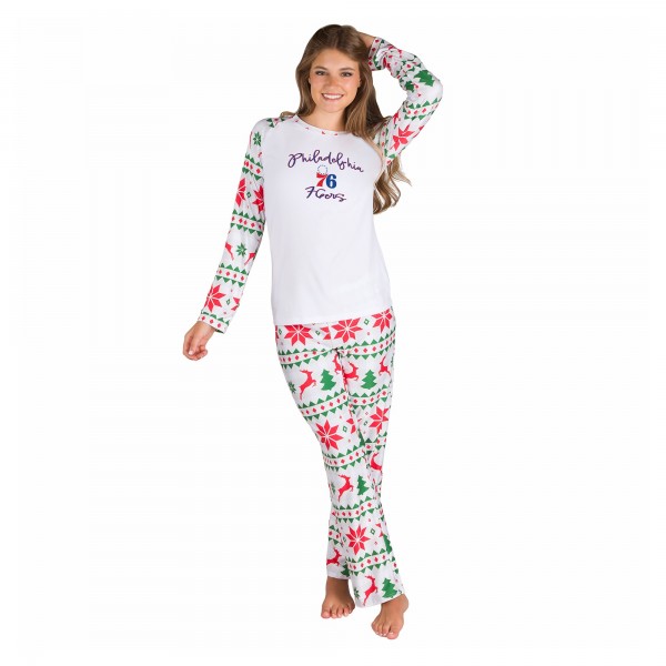 Женская Philadelphia 76ers Concepts Sport White Tidings All-Over Print Knit Long Sleeve Top & Pants Set