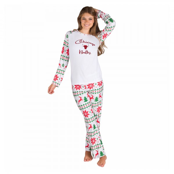 WoChicago Bulls Concepts Sport White Tidings All-Over Print Knit Long Sleeve Top & Pants Set