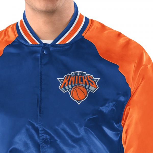 New York Knicks Starter Blue/Orange Inductee Raglan Full-Snap Varsity Jacket