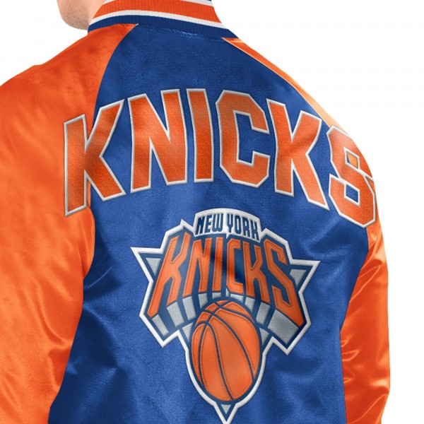 New York Knicks Starter Blue/Orange Inductee Raglan Full-Snap Varsity Jacket