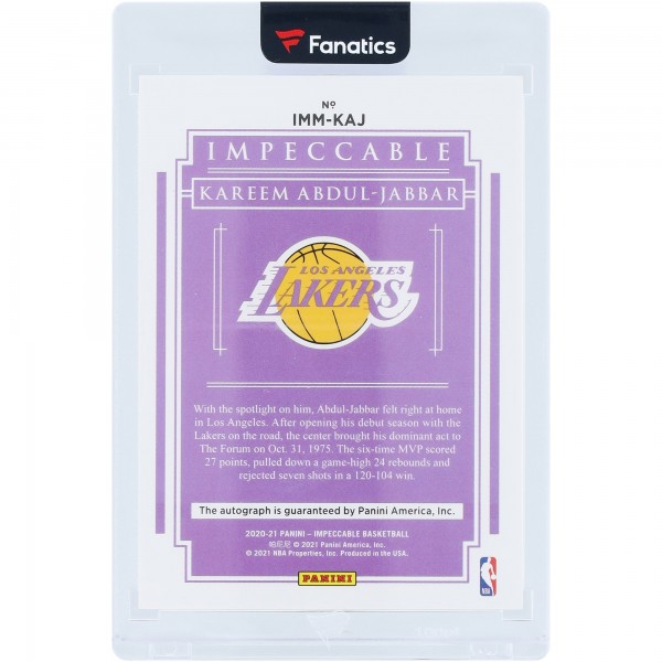 Kareem Abdul-Jabbar Los Angeles Lakers Autographed 2020-21 Panini Impeccable Immortal Ink #IMM-KAJ #23/25 Card