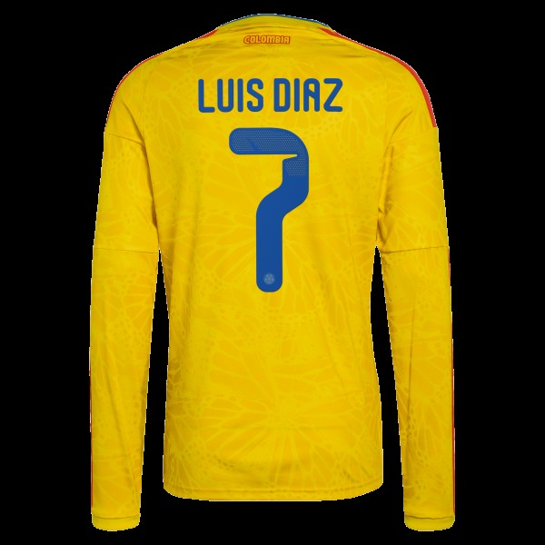 Luis Diaz Colombia National Team adidas 2026 Home Replica Long Sleeve Jersey - Yellow