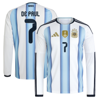 Rodrigo De Paul Argentina National Team adidas 2026 Home Replica Long Sleeve Jersey - White
