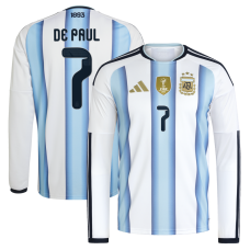 Rodrigo De Paul Argentina National Team adidas 2026 Home Replica Long Sleeve Jersey - White
