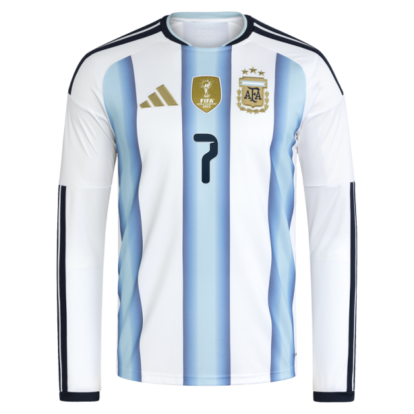 Rodrigo De Paul Argentina National Team adidas 2026 Home Replica Long Sleeve Jersey - White