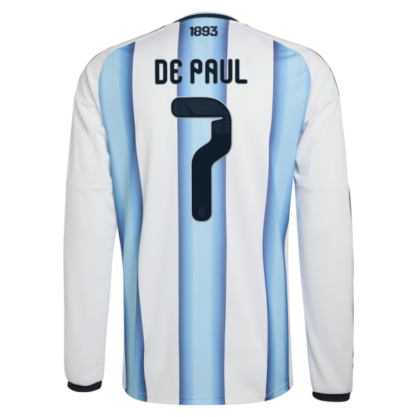 Rodrigo De Paul Argentina National Team adidas 2026 Home Replica Long Sleeve Jersey - White