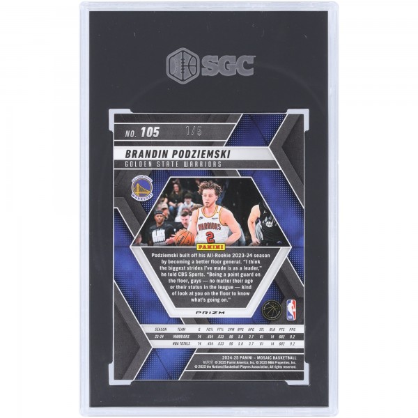 Brandin Podziemski Golden State Warriors 2024-25 Panini Mosaic Gold Glitter Prizm #105 #1/5 SGC Authenticated 10 Card