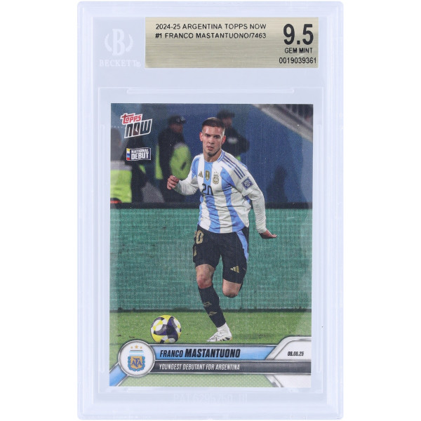 Карточка Franco Mastantuono Argentina National Team 2024-25 Topps Now Youngest Debutant for Argentina #1 BGS Authenticated 9.5