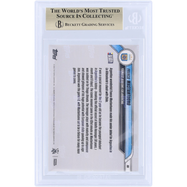 Карточка Franco Mastantuono Argentina National Team 2024-25 Topps Now Youngest Debutant for Argentina #1 BGS Authenticated 10 - 10,10,9.5,10 Subgrades