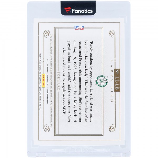 Larry Bird Boston Celtics Autographed 2013-14 Panini National Treasures Dual-Color Game-Used Relic #LL-LB #13/25 Card