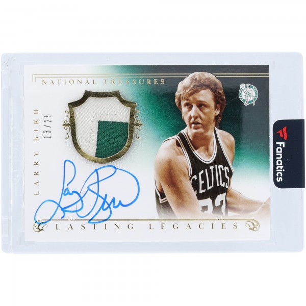 Larry Bird Boston Celtics Autographed 2013-14 Panini National Treasures Dual-Color Game-Used Relic #LL-LB #13/25 Card