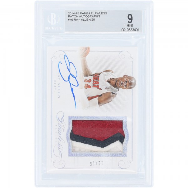 Ray Allen Miami Heat Autographed 2014-15 Panini Flawless Tri-Color Game-Used Relic #PA-RA #11/25 BGS Authenticated 9/10 Card