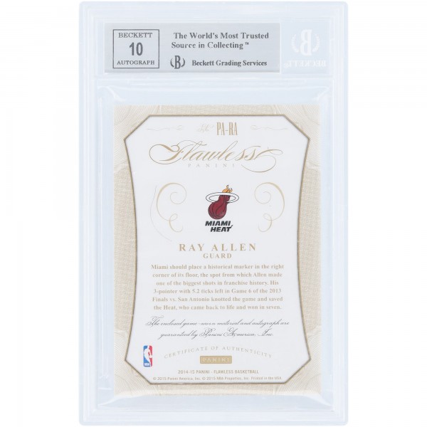 Ray Allen Miami Heat Autographed 2014-15 Panini Flawless Tri-Color Game-Used Relic #PA-RA #11/25 BGS Authenticated 9/10 Card