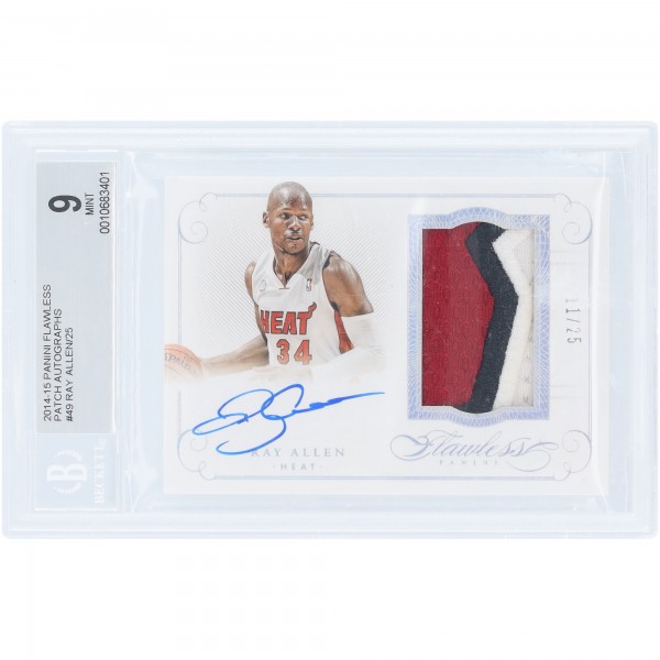 Ray Allen Miami Heat Autographed 2014-15 Panini Flawless Tri-Color Game-Used Relic #PA-RA #11/25 BGS Authenticated 9/10 Card