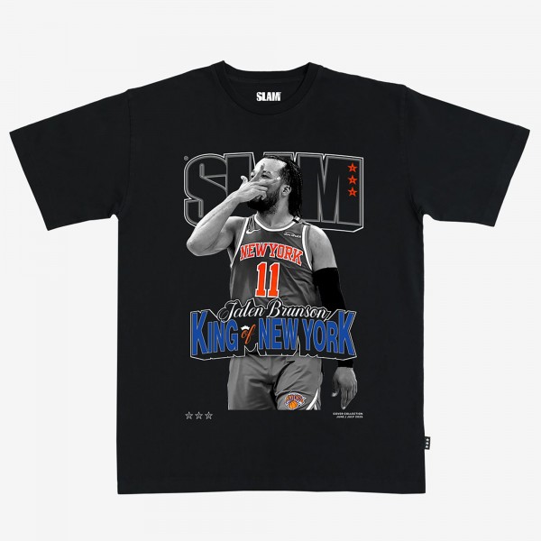 Unisex New York Knicks Jalen Brunson Black SLAM Cover T-Shirt