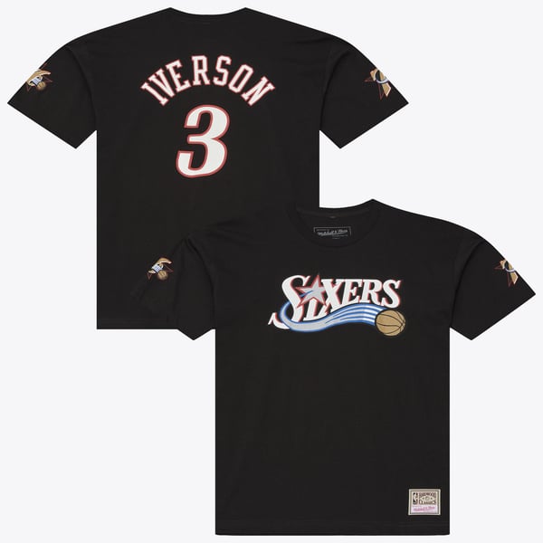 Футболка Philadelphia 76ers Allen Iverson Mitchell & Ness Black Hardwood Classics Name & Number Classic