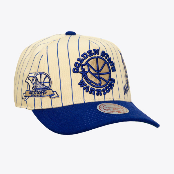 Бейсболка Golden State Warriors Mitchell & Ness Cream Hardwood Classics Retro Roots Stripe Pro