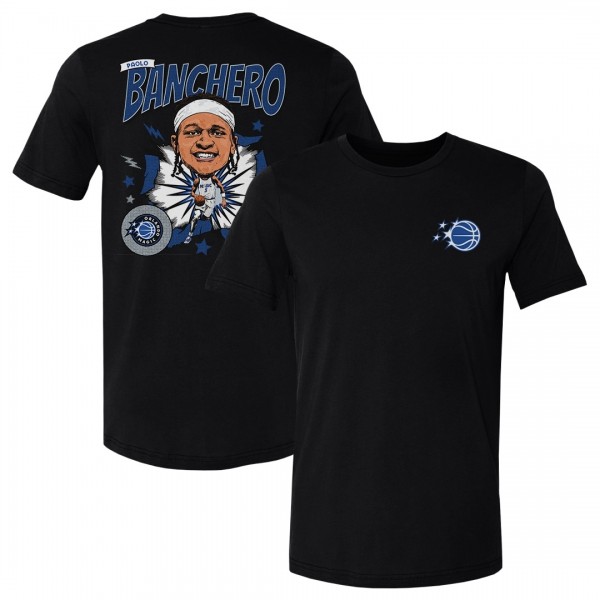 Orlando Magic Paolo Banchero 500 Level Black Caricature T-Shirt