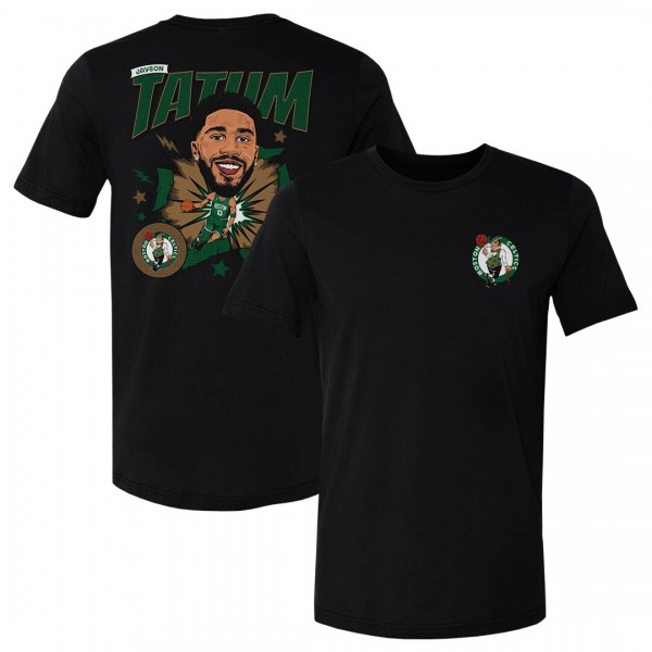 Boston Celtics Jayson Tatum 500 Level Black Caricature T-Shirt