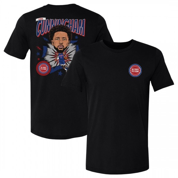 Detroit Pistons Cade Cunningham 500 Level Black Caricature T-Shirt