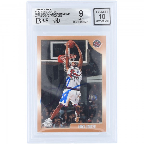 Vince Carter Toronto Raptors Autographed 1998-99 Topps #199 Beckett Fanatics Witnessed Authenticated 9/10 Rookie Card