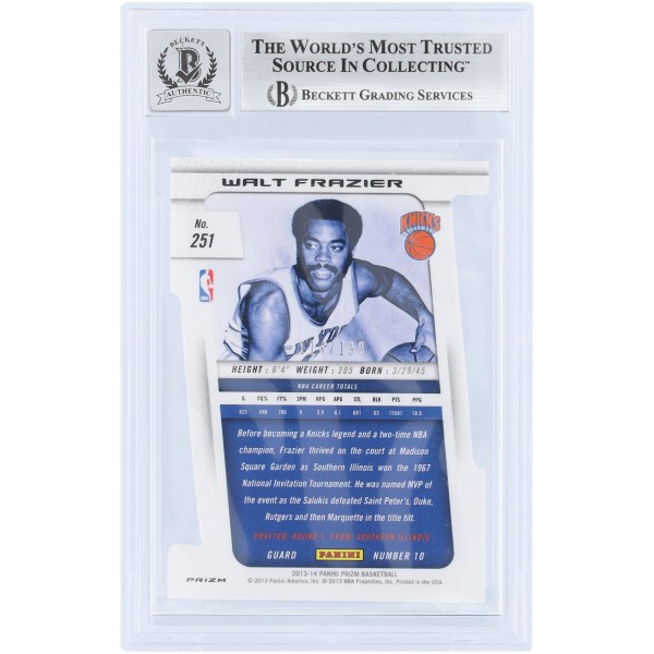 Walt Frazier New York Knicks Autographed 2013-14 Panini Prizm Light Blue Die Cut #251 #/199 Beckett Fanatics Witnessed Authenticated 10 Card