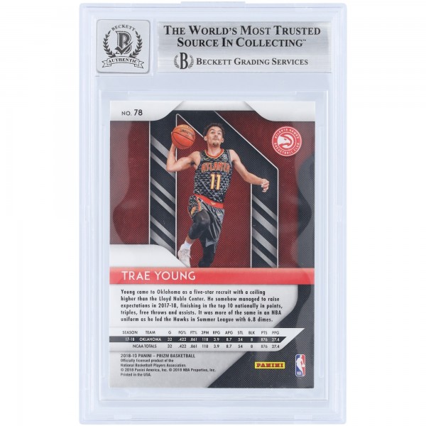 Trae Young Atlanta Hawks Autographed 2018-19 Panini Prizm #78 Beckett Fanatics Witnessed Authenticated 10 Rookie Card