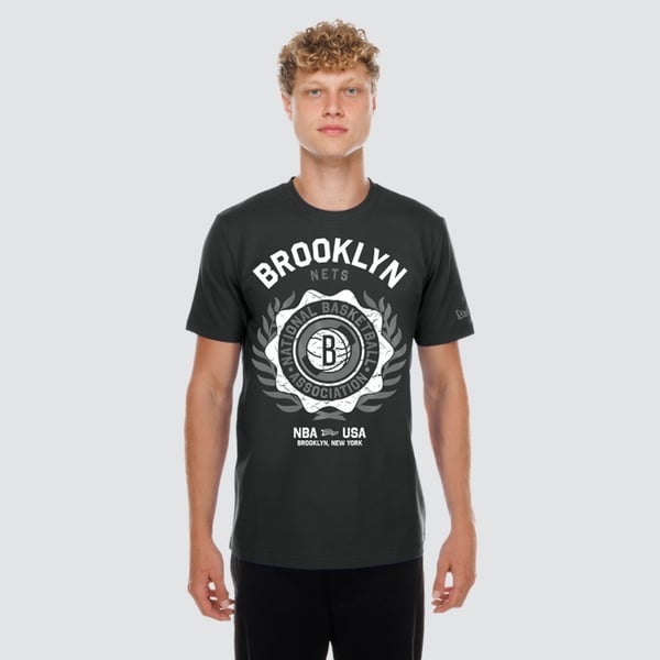Футболка Brooklyn Nets New Era Black Laurel Crest Flocking