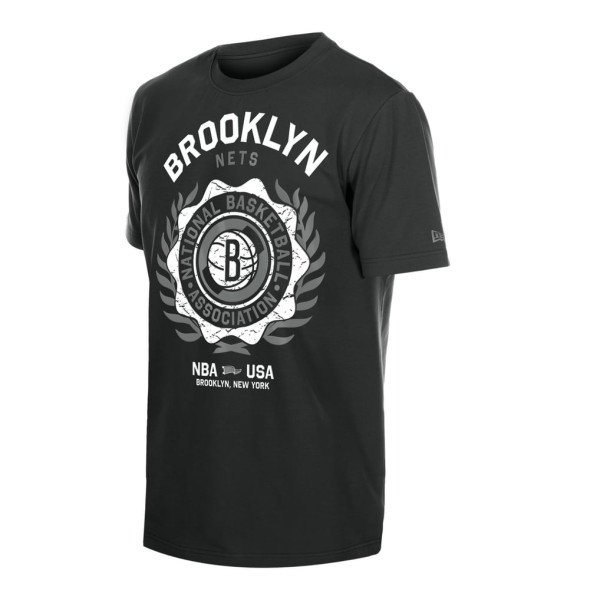 Футболка Brooklyn Nets New Era Black Laurel Crest Flocking