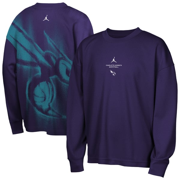 Детская футболка с длинным рукавом Charlotte Hornets Jordan Brand 2026 Standard Issue Pre-Game Performance - Purple