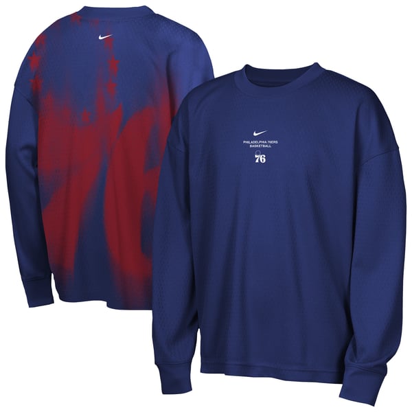 Детская футболка с длинным рукавом Philadelphia 76ers Nike Royal 2026/27 Standard Issue Pre-Game Performance
