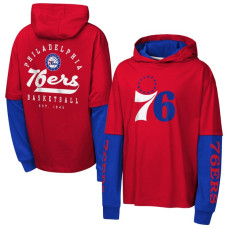 Детская футболка Philadelphia 76ers Outerstuff Red Double Nickel Oversized Faux 2fer Hooded