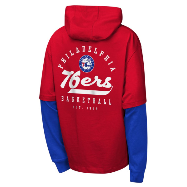 Детская футболка Philadelphia 76ers Outerstuff Red Double Nickel Oversized Faux 2fer Hooded