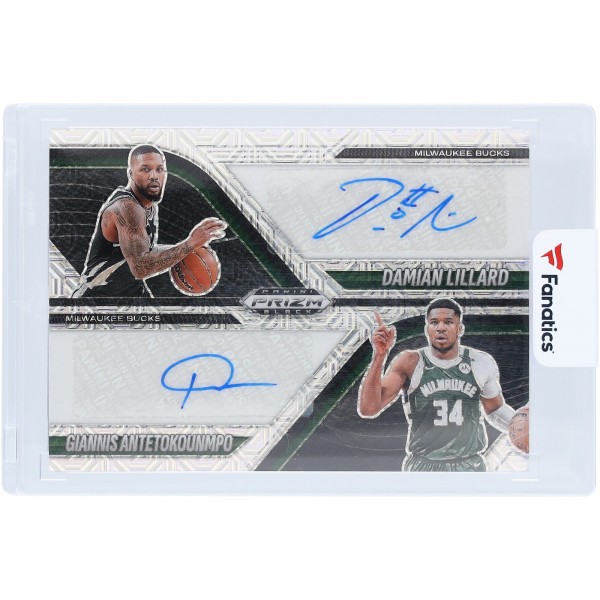 Giannis Antetokounmpo & Damian Lillard Milwaukee Bucks Autographed 2024-25 Panini Prizm Black Dual Auto Mojo Prizm #DA-MIL #10/25 Card