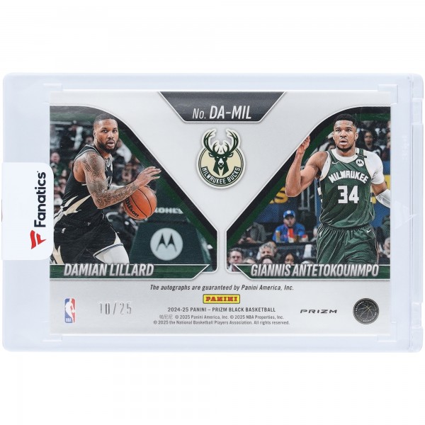 Giannis Antetokounmpo & Damian Lillard Milwaukee Bucks Autographed 2024-25 Panini Prizm Black Dual Auto Mojo Prizm #DA-MIL #10/25 Card