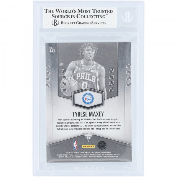 Tyrese Maxey Philadelphia 76ers 2020-21 Panini Chronicles Titanium Jersey Number Platinum #443 #1/1 BGS Authenticated 8 Rookie Card - 9.5,8.5,7.5,8.5 Subgrades