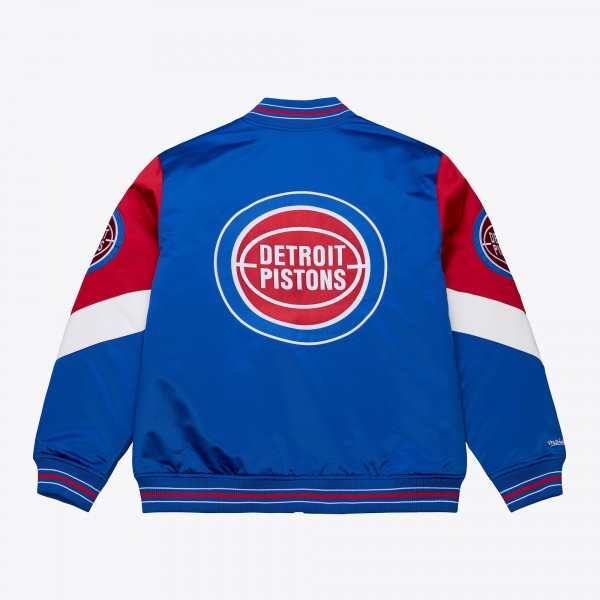 Detroit Pistons Mitchell & Ness Royal Throw it Back Vintage Heavyweight Full-Zip Satin Jacket