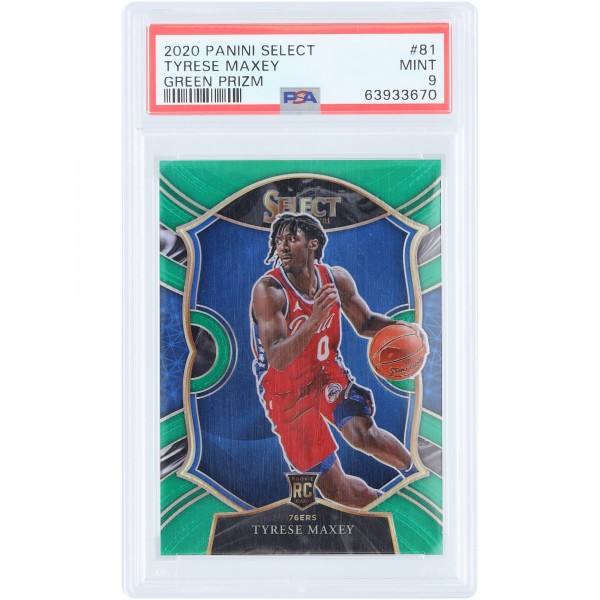Tyrese Maxey Philadelphia 76ers 2020-21 Panini Select Green Prizm #81 #3/5 PSA Authenticated 9 Rookie Card