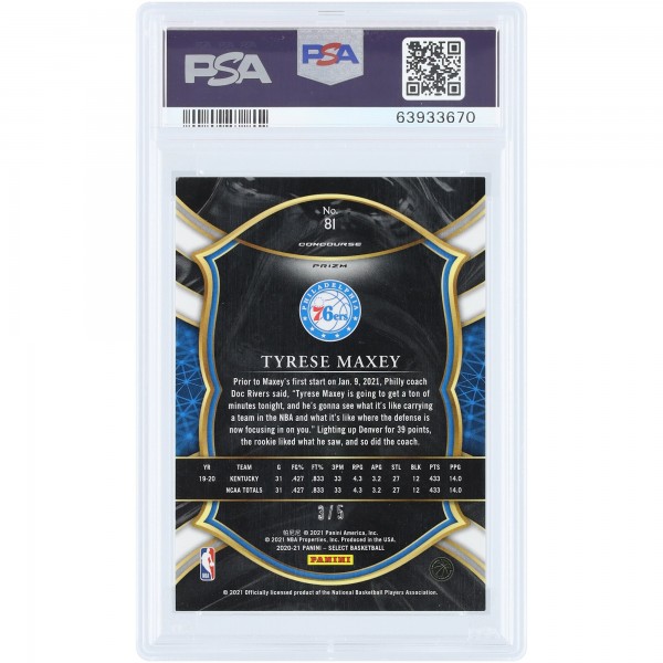 Tyrese Maxey Philadelphia 76ers 2020-21 Panini Select Green Prizm #81 #3/5 PSA Authenticated 9 Rookie Card