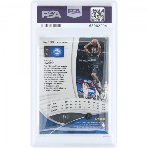 Tyrese Maxey Philadelphia 76ers 2020-21 Panini Spectra Marble Prizm #109 #4/5 PSA Authenticated 10 Rookie Card