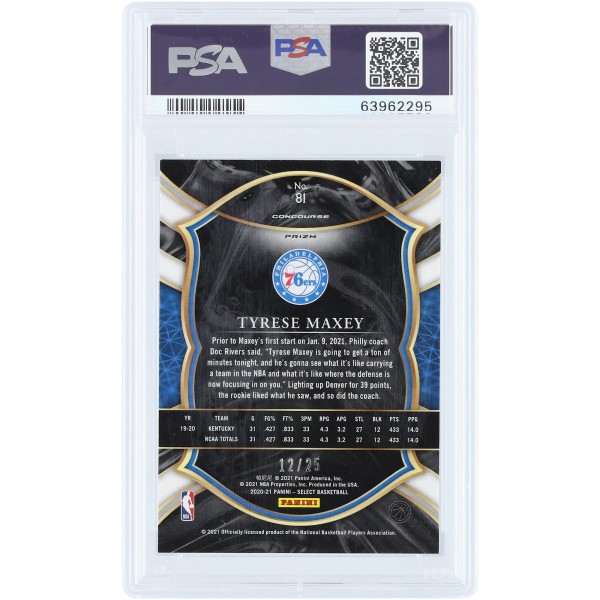 Tyrese Maxey Philadelphia 76ers 2020-21 Panini Select Blue Disco Prizm #81 #12/25 PSA Authenticated 9 Rookie Card