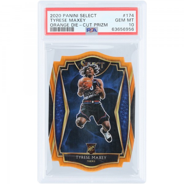 Tyrese Maxey Philadelphia 76ers 2020-21 Panini Select Die Cut Orange Prizm #174 #44/65 PSA Authenticated 10 Rookie Card