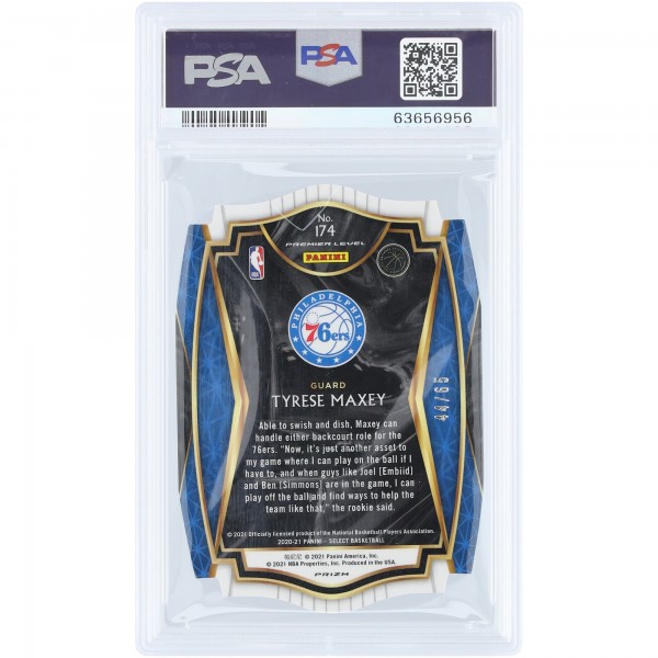 Tyrese Maxey Philadelphia 76ers 2020-21 Panini Select Die Cut Orange Prizm #174 #44/65 PSA Authenticated 10 Rookie Card