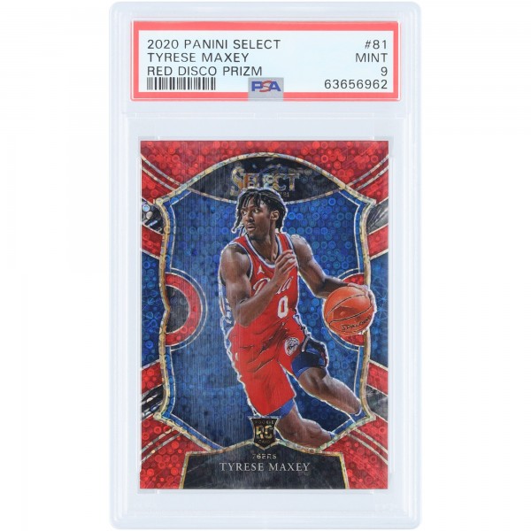 Tyrese Maxey Philadelphia 76ers 2020-21 Panini Select Red Disco Prizm #81 #31/49 PSA Authenticated 9 Rookie Card
