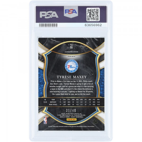 Tyrese Maxey Philadelphia 76ers 2020-21 Panini Select Red Disco Prizm #81 #31/49 PSA Authenticated 9 Rookie Card