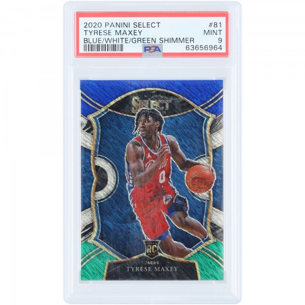 Tyrese Maxey Philadelphia 76ers 2020-21 Panini Select Blue/White/Green Shimmer #81 #20/49 PSA Authenticated 9 Rookie Card