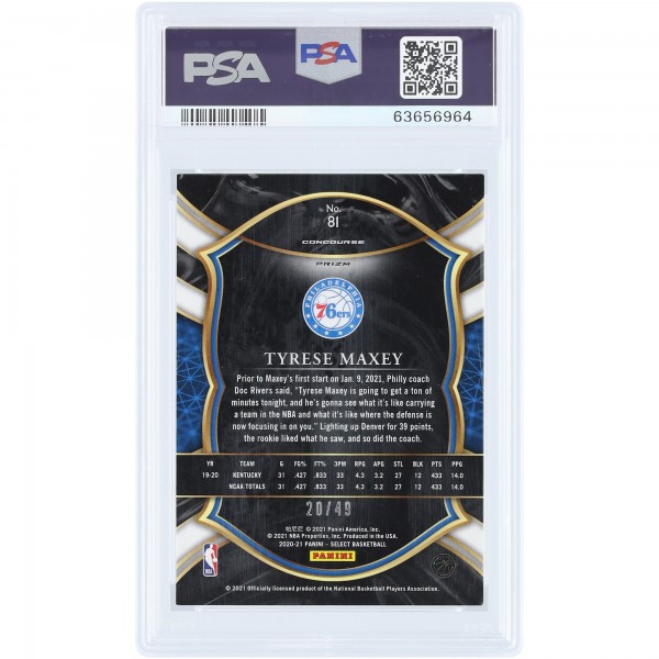 Tyrese Maxey Philadelphia 76ers 2020-21 Panini Select Blue/White/Green Shimmer #81 #20/49 PSA Authenticated 9 Rookie Card
