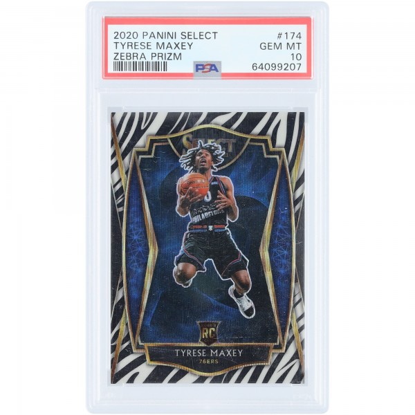 Tyrese Maxey Philadelphia 76ers 2020-21 Panini Select Zebra Prizm Case Hit #174 PSA Authenticated 10 Rookie Card